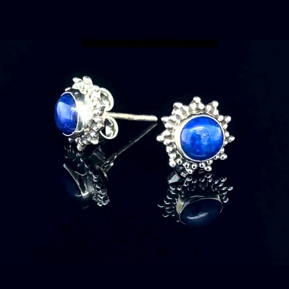 🆕New Lapis Lazuli Crystal Gemstone Stud Earrings Handmade 925 Sterling … - Picture 3 of 4